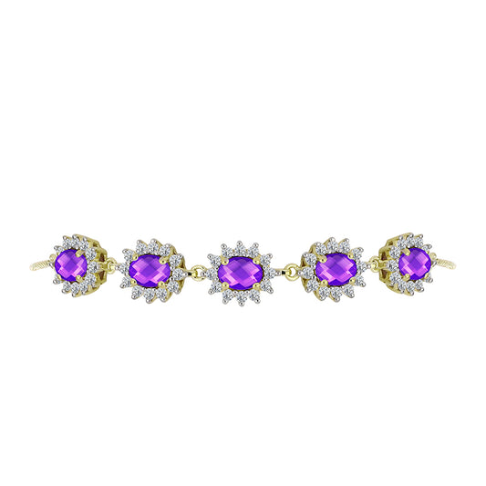 Brățară din Argint 925 Placat cu Aur ( 7.8 grame ) cu Agat Violet și Topaz Alb 5.65 Carate