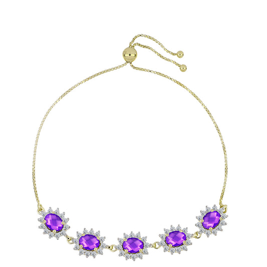 Brățară din Argint 925 Placat cu Aur ( 7.8 grame ) cu Agat Violet și Topaz Alb 5.65 Carate