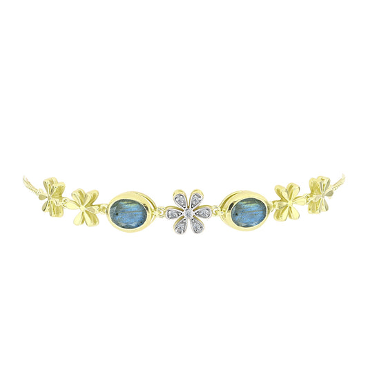 Brățară din Argint 925 Placat cu Aur ( 5.94 grame ) cu Labradorit și Topaz Alb 2.39 Carate