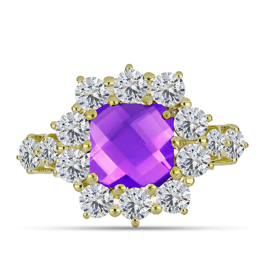 Inel din Argint 925 Placat cu Aur ( 4.28 grame ) cu Agat Violet și Topaz Alb 7.94 Carate