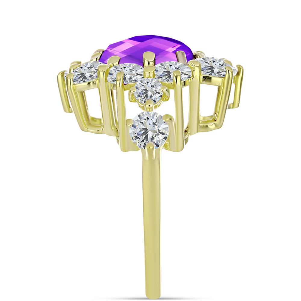 Inel din Argint 925 Placat cu Aur ( 4.28 grame ) cu Agat Violet și Topaz Alb 7.94 Carate