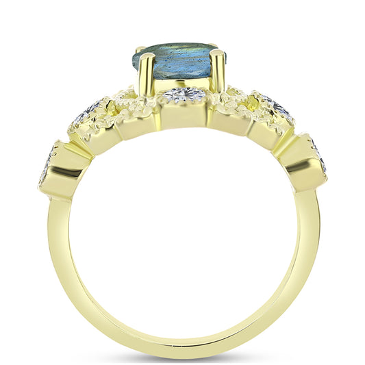 Inel din Argint 925 Placat cu Aur ( 3.65 grame ) cu Labradorit și Topaz Alb 2.9 Carate