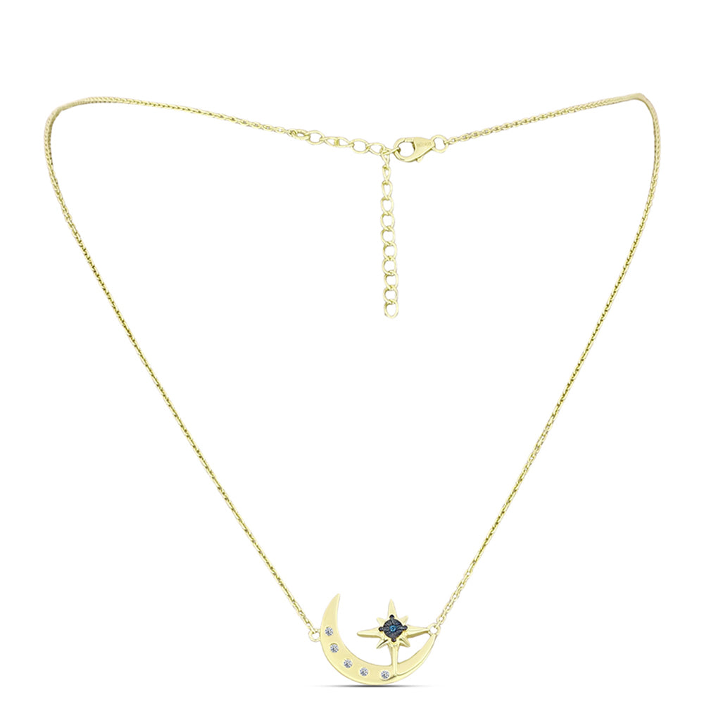 Colier din Argint 925 Placat cu Aur ( 4.31 grame ) cu Diamant Albastru și Topaz Alb 0.09 Carate