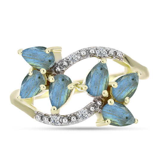 Inel din Argint 925 Placat cu Aur ( 2.95 grame ) cu Labradorit și Topaz Alb 1.26 Carate