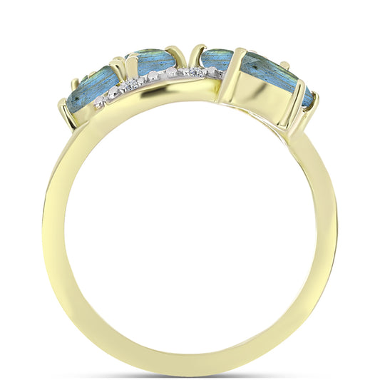 Inel din Argint 925 Placat cu Aur ( 2.95 grame ) cu Labradorit și Topaz Alb 1.26 Carate