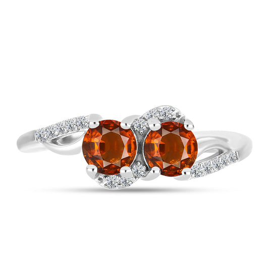 Inel din Argint 925 ( 2.54 grame ) cu Citrin Madeira și Topaz Alb 0.99 Carate
