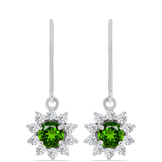 Cercei din Argint 925 ( 2.48 grame ) cu Cromdiopsid și Topaz Alb 1.87 Carate