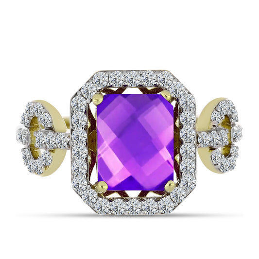 Inel din Argint 925 Placat cu Aur ( 3.28 grame ) cu Agat Violet și Topaz Alb 2.77 Carate