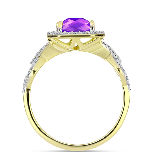 Inel din Argint 925 Placat cu Aur ( 3.28 grame ) cu Agat Violet și Topaz Alb 2.77 Carate