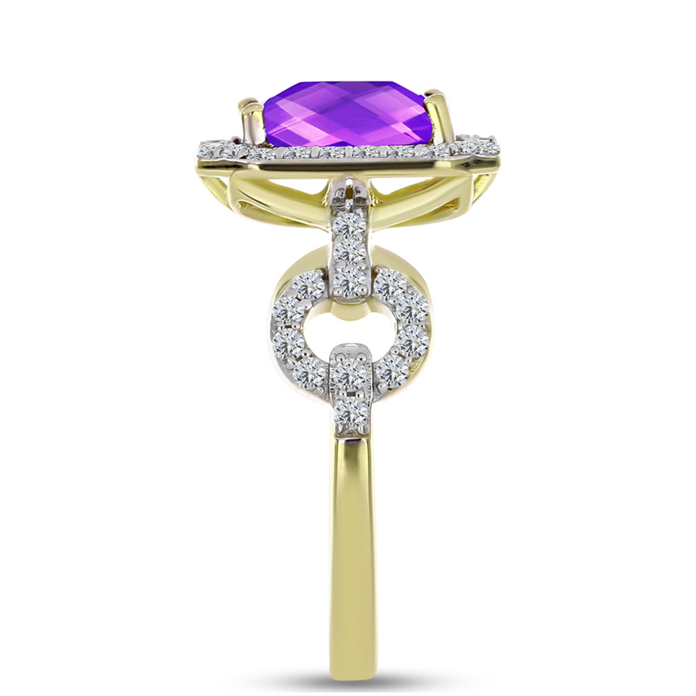 Inel din Argint 925 Placat cu Aur ( 3.28 grame ) cu Agat Violet și Topaz Alb 2.77 Carate