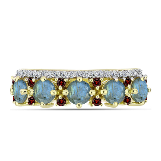 Inel din Argint 925 Placat cu Aur ( 3.64 grame ) cu Labradorit și Granat Barton 1.58 Carate