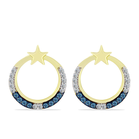 Cercei din Argint 925 Placat cu Aur ( 3.63 grame ) cu Diamant Albastru și Topaz Alb 0.3 Carate