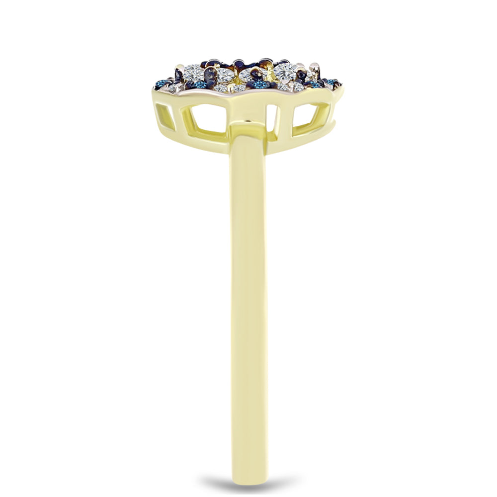 Inel din Argint 925 Placat cu Aur ( 3.17 grame ) cu Diamant Albastru și Topaz Alb 0.48 Carate