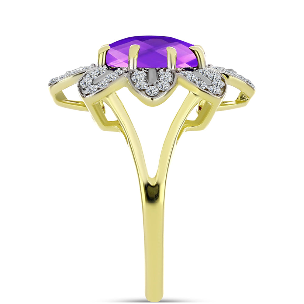 Inel din Argint 925 Placat cu Aur ( 4.66 grame ) cu Agat Violet și Topaz Alb 2.72 Carate