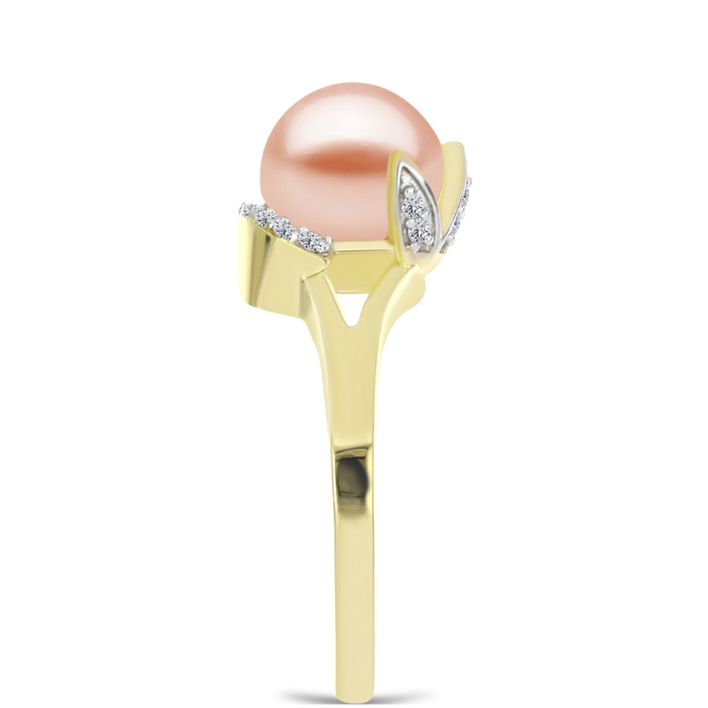 Inel din Argint 925 Placat cu Aur ( 3.26 grame ) cu Perlă de Apă Dulce Piersică și Topaz Alb 2.69 Carate
