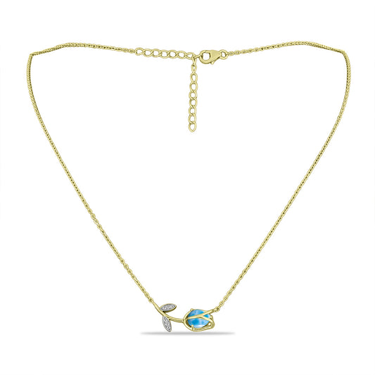 Colier din Argint 925 Placat cu Aur ( 3.75 grame ) cu Larimar(Piatra delfinului) și Topaz Alb 1.41 Carate