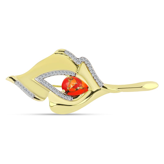 Broşă din Argint 925 Placat cu Aur ( 5.88 grame ) cu Turcoaz Mohave și Topaz Alb 1.58 Carate