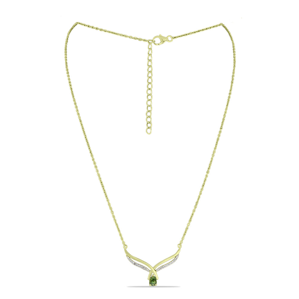 Colier din Argint 925 Placat cu Aur ( 4.18 grame ) cu Safir verde și Topaz Alb 0.87 Carate