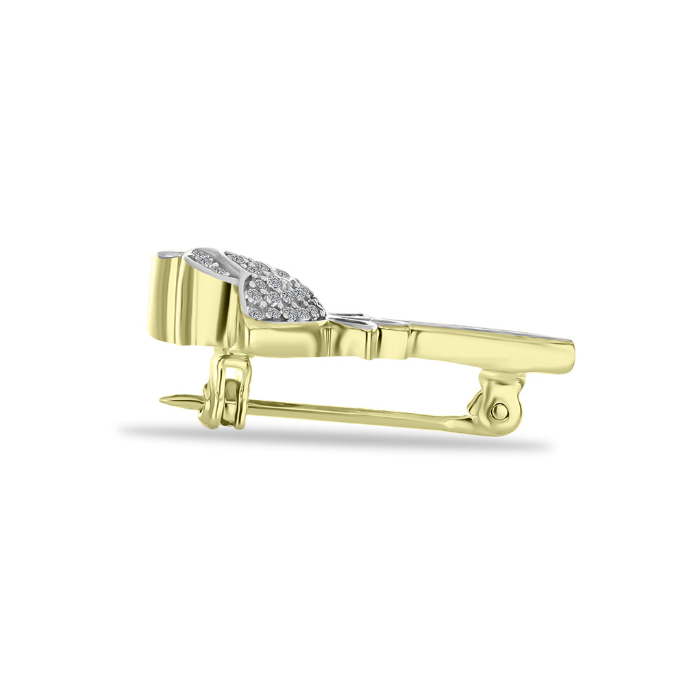 Broşă din Argint 925 Placat cu Aur ( 3.34 grame ) cu Diamant Alb și Topaz Alb 0.56 Carate