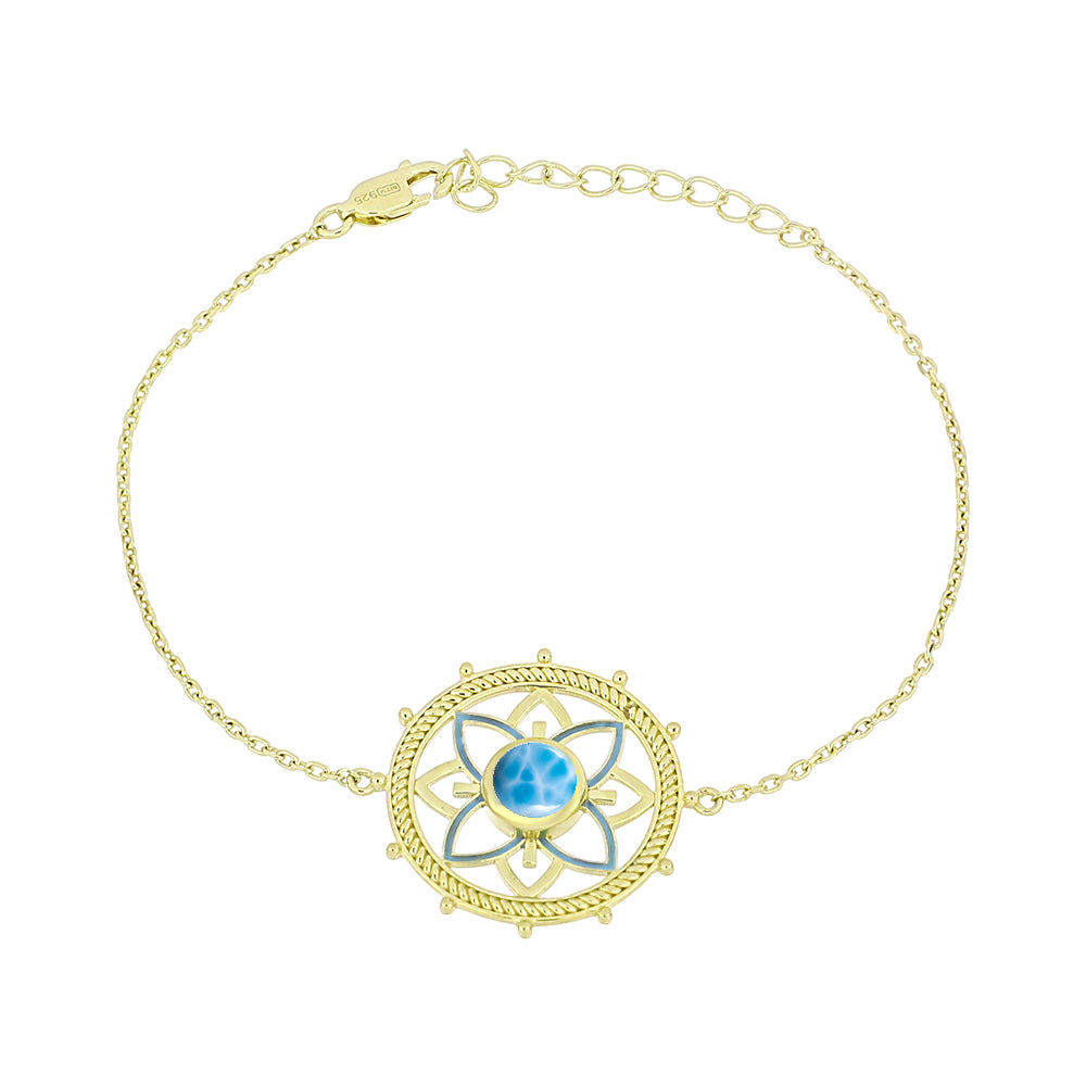 Brățară din Argint 925 Placat cu Aur ( 4 grame ) cu Larimar(Piatra delfinului) 0.96 Carate
