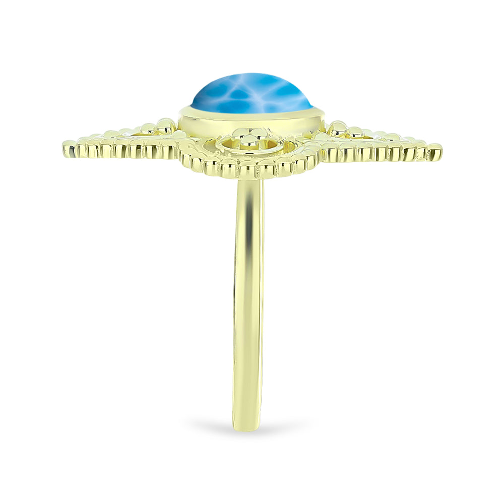 Inel din Argint 925 Placat cu Aur ( 5.47 grame ) cu Larimar(Piatra delfinului) 1.97 Carate