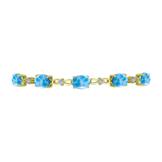 Brățară din Argint 925 Placat cu Aur ( 5.97 grame ) cu Larimar(Piatra delfinului) și Topaz Alb 10.21 Carate