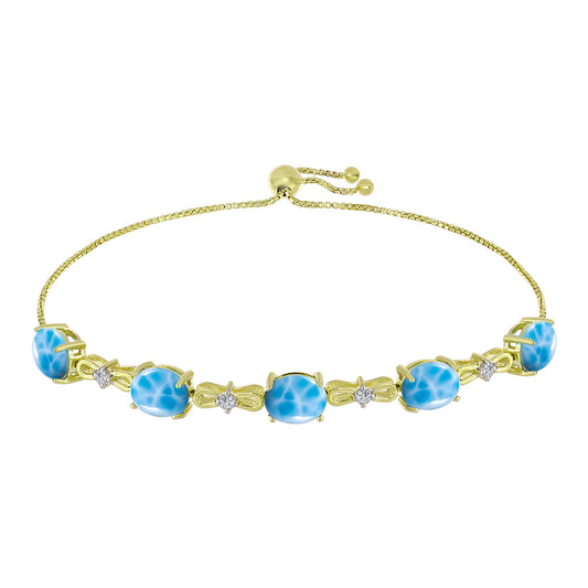 Brățară din Argint 925 Placat cu Aur ( 5.97 grame ) cu Larimar(Piatra delfinului) și Topaz Alb 10.21 Carate