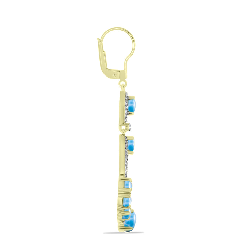 Cercei din Argint 925 Placat cu Aur ( 7.17 grame ) cu Larimar(Piatra delfinului) 5.87 Carate