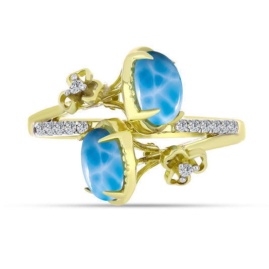 Inel din Argint 925 Placat cu Aur ( 3.21 grame ) cu Larimar(Piatra delfinului) și Topaz Alb 2.09 Carate