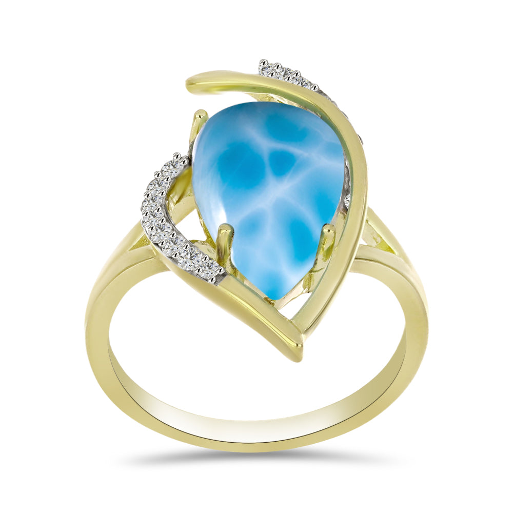 Inel din Argint 925 Placat cu Aur ( 3.74 grame ) cu Larimar(Piatra delfinului) și Topaz Alb 5.51 Carate
