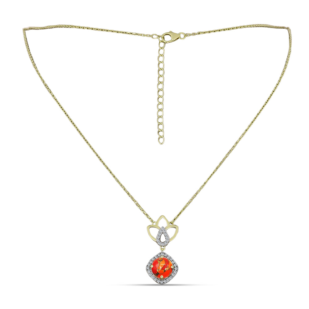 Colier din Argint 925 Placat cu Aur ( 4.4 grame ) cu Turcoaz Mohave și Topaz Alb 2.06 Carate