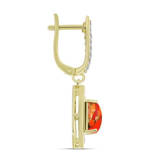 Cercei din Argint 925 Placat cu Aur ( 5.61 grame ) cu Turcoaz Mohave și Topaz Alb 4.47 Carate