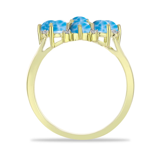 Inel din Argint 925 Placat cu Aur ( 3.14 grame ) cu Larimar(Piatra delfinului) și Topaz Alb 2.81 Carate