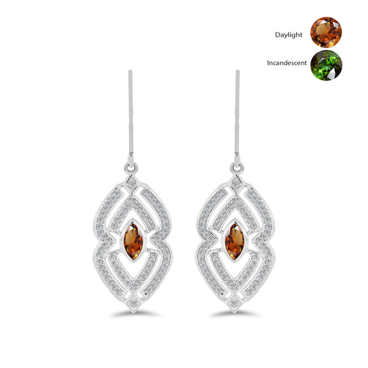 Cercei din Argint 925 ( 6.64 grame ) cu Zultanit Anatolian Certificat cultivat în laborator și Topaz Alb 2.58 Carate
