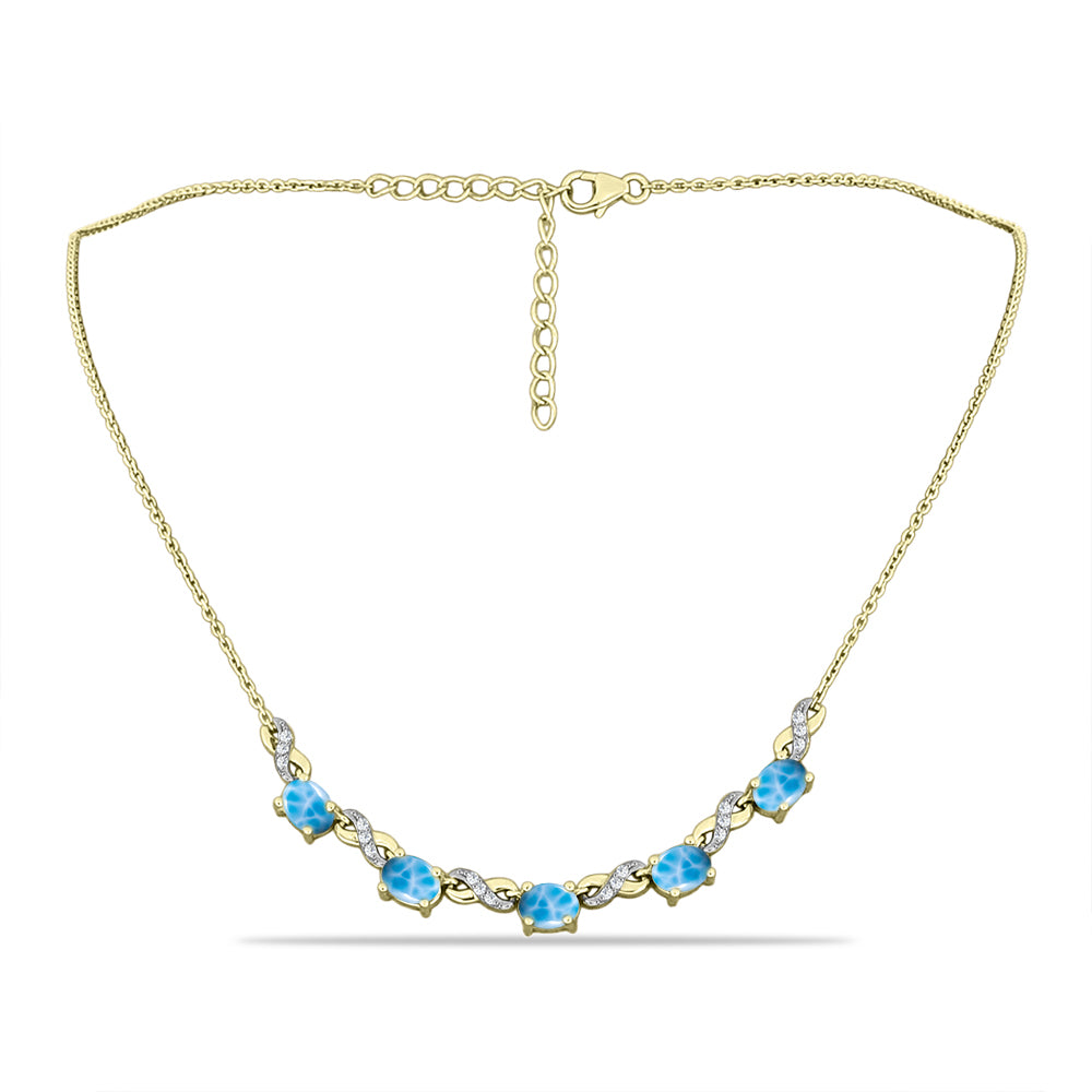 Colier din Argint 925 Placat cu Aur ( 6.29 grame ) cu Larimar(Piatra delfinului) și Topaz Alb 4.62 Carate