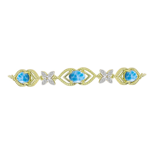 Brățară din Argint 925 Placat cu Aur ( 5.83 grame ) cu Larimar(Piatra delfinului) și Topaz Alb 4.13 Carate
