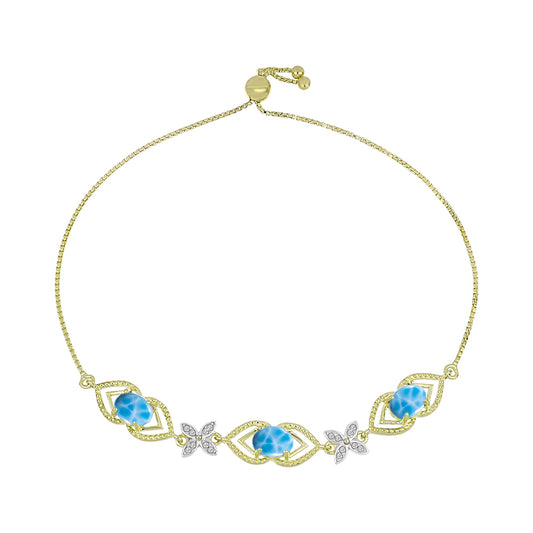Brățară din Argint 925 Placat cu Aur ( 5.83 grame ) cu Larimar(Piatra delfinului) și Topaz Alb 4.13 Carate