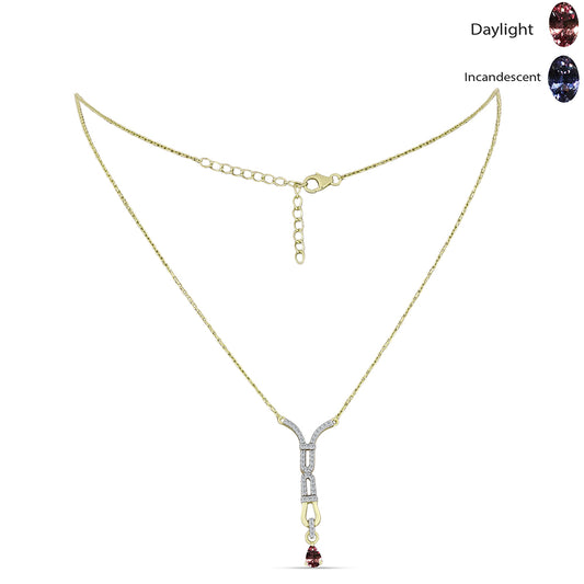 Colier din Argint 925 Placat cu Aur ( 4.15 grame ) cu Granat Bekily care își schimbă culoarea și Topaz Alb 0.76 Carate