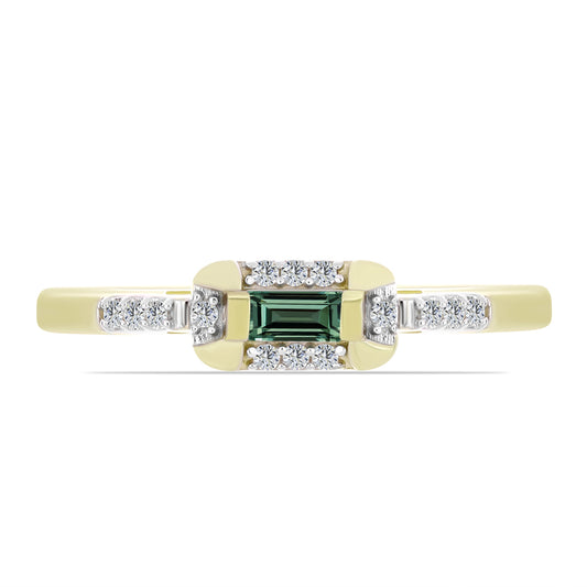 Inel din Argint 925 Placat cu Aur ( 2.26 grame ) cu Safir verde și Topaz Alb 0.24 Carate