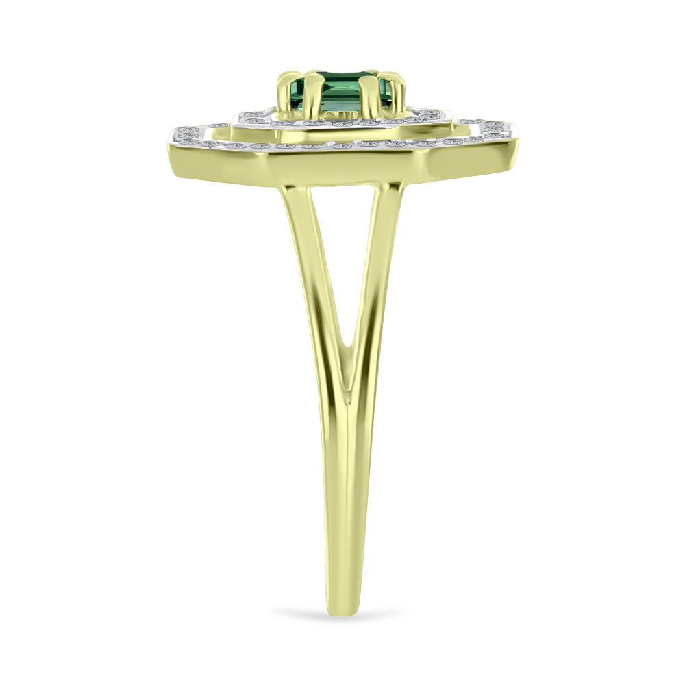Inel din Argint 925 Placat cu Aur ( 2.85 grame ) cu Turmalină Verde și Topaz Alb 0.76 Carate
