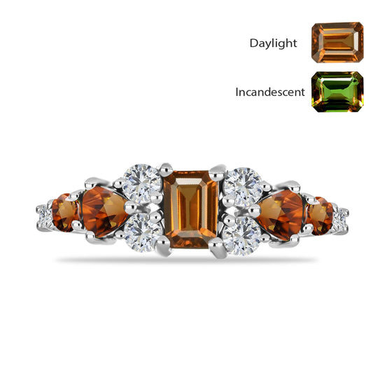 Inel din Argint 925 ( 2.57 grame ) cu Zultanit Anatolian Certificat cultivat în laborator și Topaz Alb 2.15 Carate