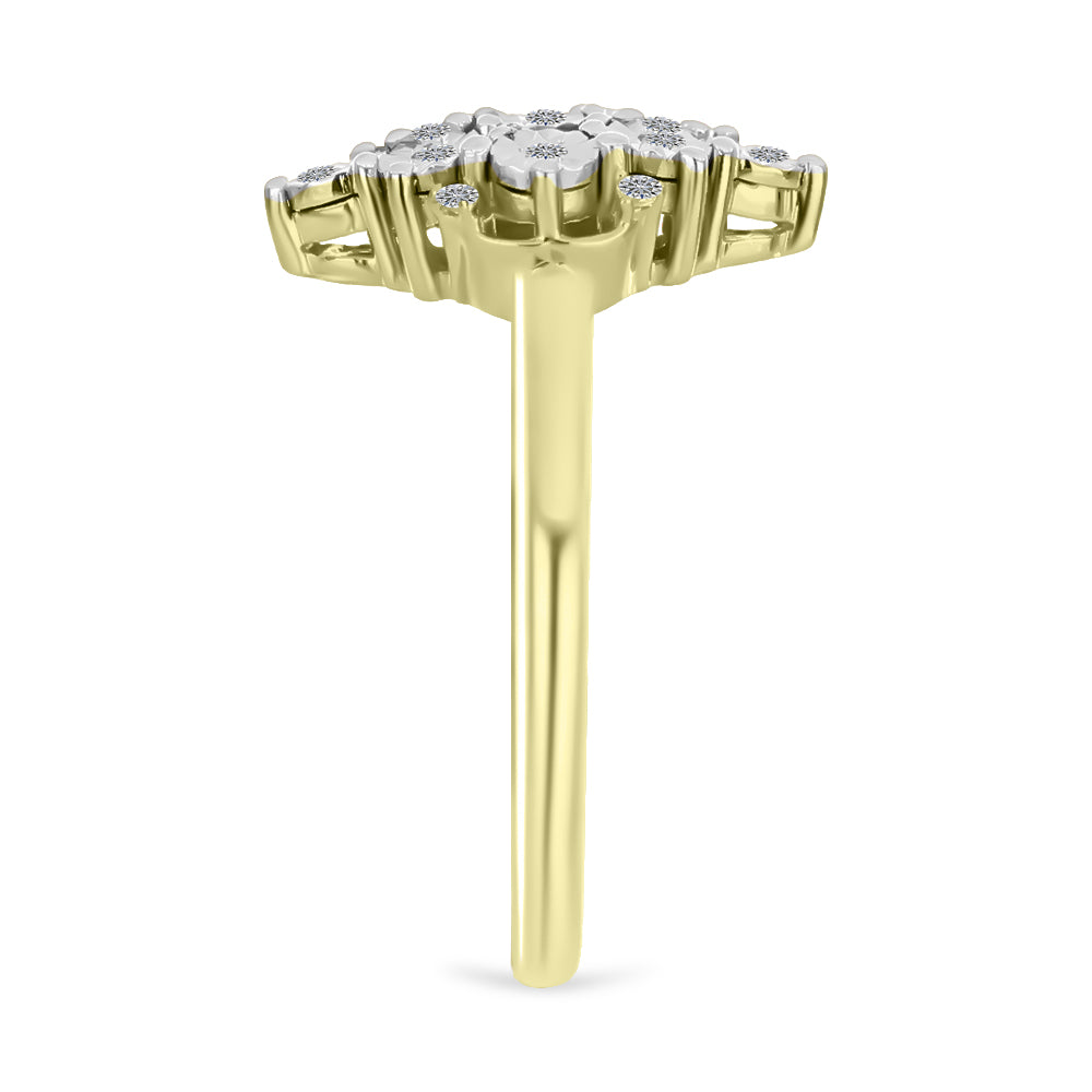 Inel din Argint 925 Placat cu Aur ( 3.18 grame ) cu Diamant Alb și Topaz Alb 0.08 Carate
