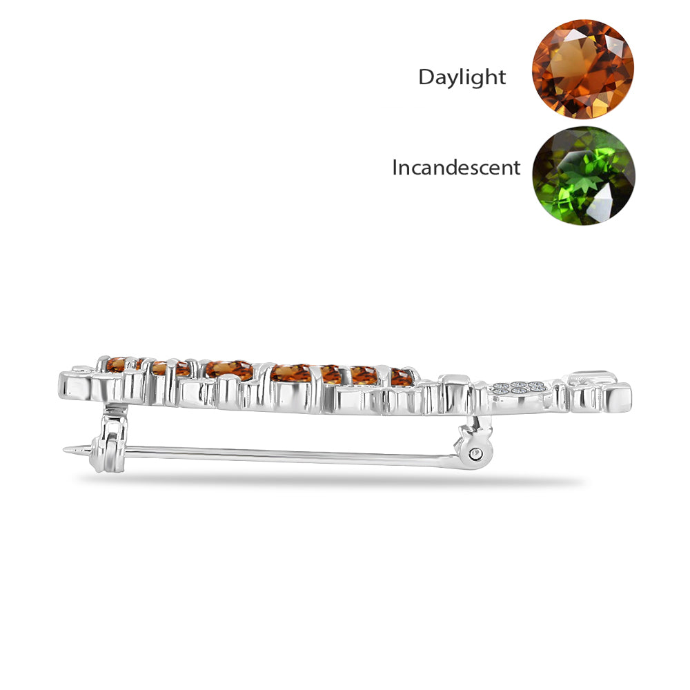Broşă din Argint 925 ( 5.45 grame ) cu Zultanit Anatolian Certificat cultivat în laborator și Zircon Alb 3.68 Carate