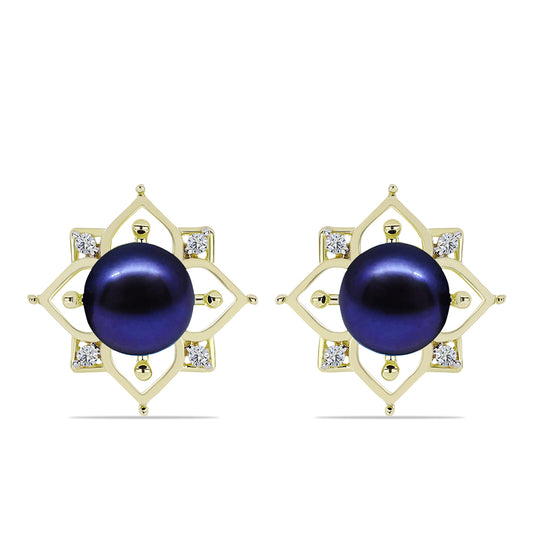 Cercei din Argint 925 Placat cu Aur ( 3.97 grame ) cu Perlă de Cultură Neagră și Topaz Alb 6.13 Carate