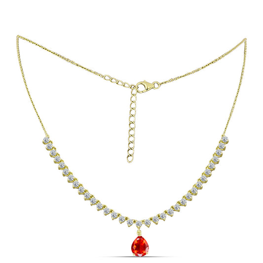 Colier din Argint 925 Placat cu Aur ( 8.02 grame ) cu Opal de Foc Lega Dembi și Topaz Alb 5.68 Carate