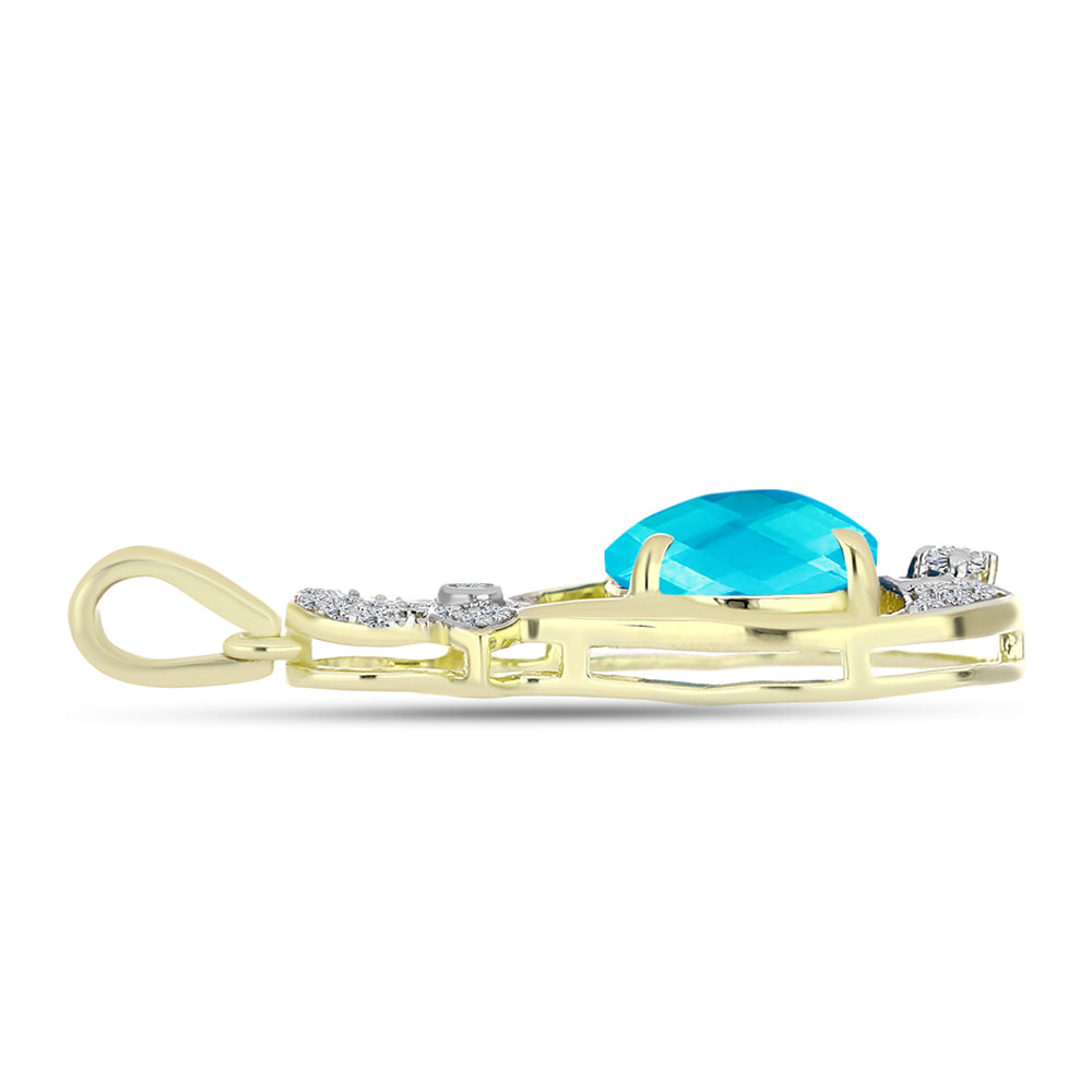 Pandantiv din Argint 925 Placat cu Aur ( 2.68 grame ) cu Jad albastru și Topaz Alb 3.34 Carate