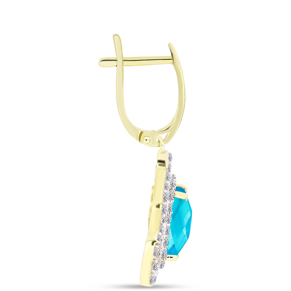 Cercei din Argint 925 Placat cu Aur ( 5.83 grame ) cu Jad albastru și Topaz Alb 6.07 Carate