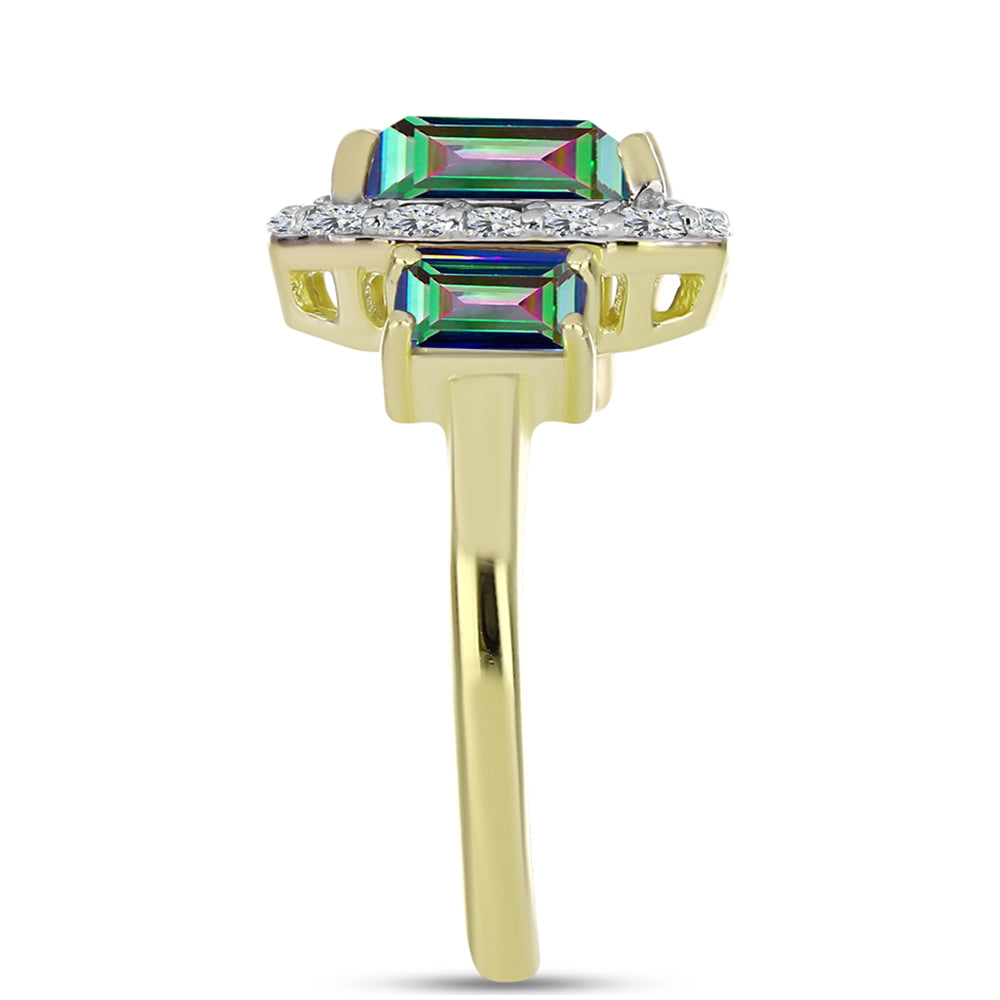 Inel din Argint 925 Placat cu Aur ( 2.66 grame ) cu Cuarț Hematit Verde Mistic și Topaz Alb 2.46 Carate
