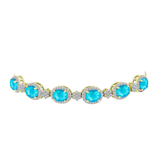 Brățară din Argint 925 Placat cu Aur ( 8.48 grame ) cu Jad albastru și Topaz Alb 7.59 Carate