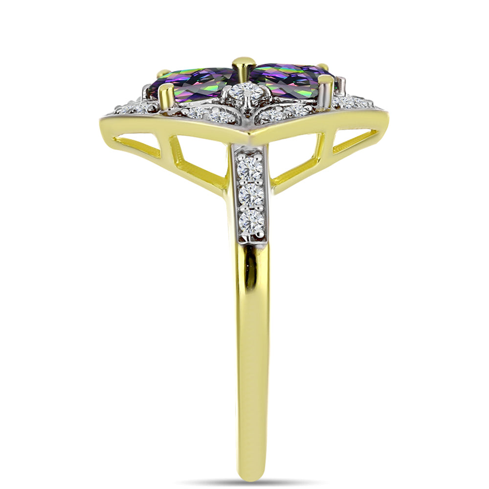 Inel din Argint 925 Placat cu Aur ( 3.79 grame ) cu Cuarț Hematit Verde Mistic și Topaz Alb 2.78 Carate